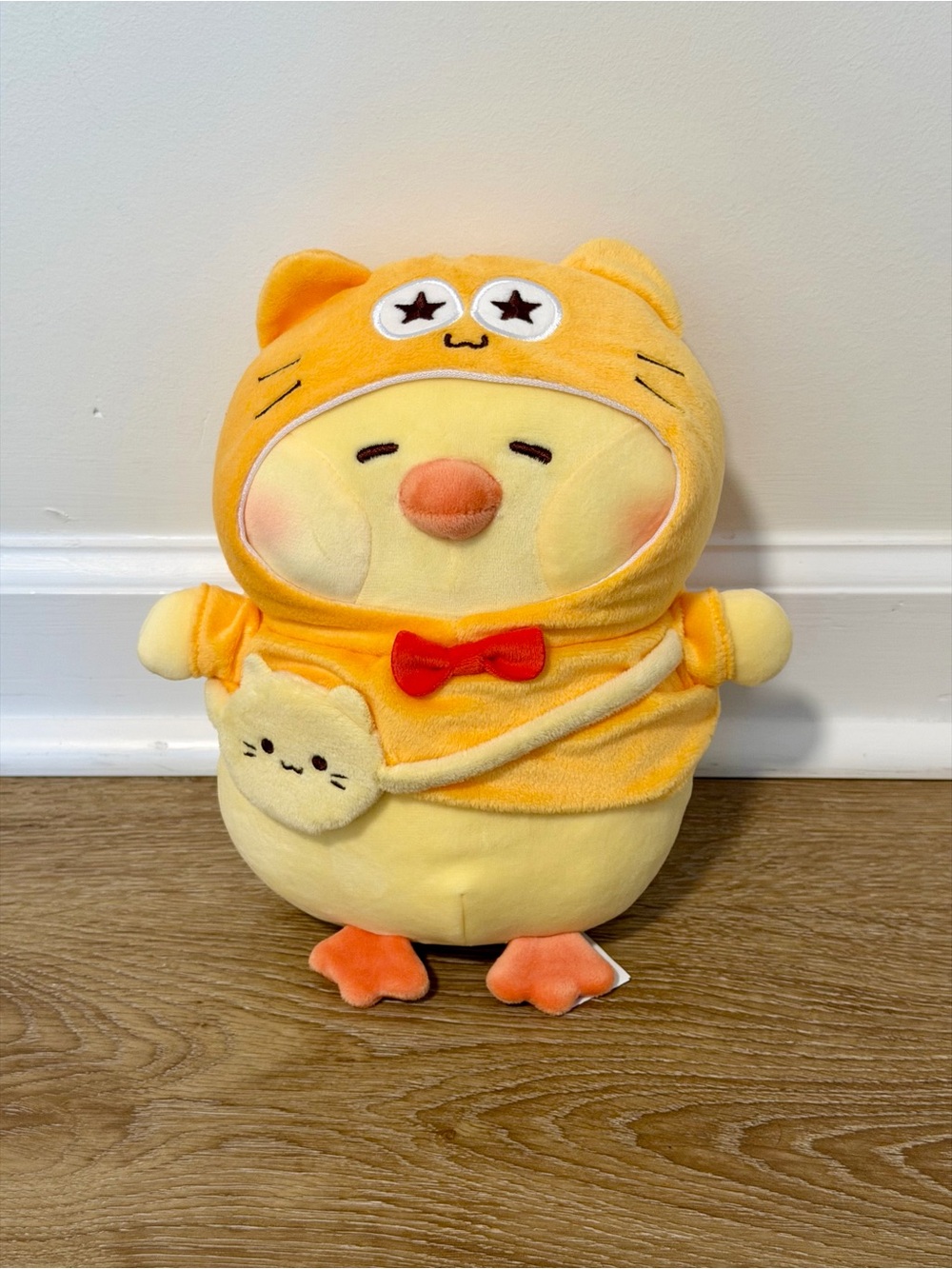 Plush Yellow Chick in Orange Cat Hoodie Stuffed Animal